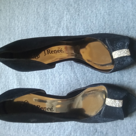 J Renee Black Glitter Peep toe Pump Size 9M - Picture 2 of 4